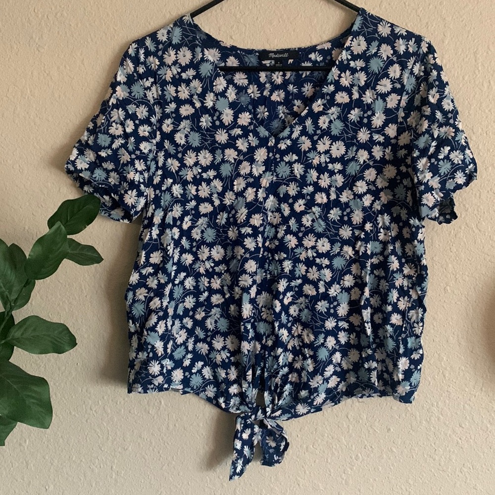 Madewell floral tie blouse